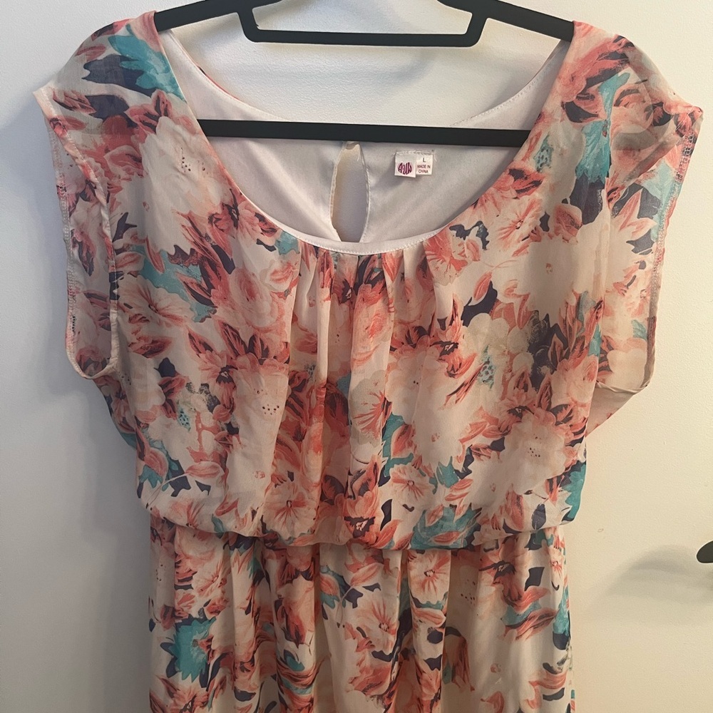 Floral Print blouson Dress with Cap Sleeves - Picture 4 of 6